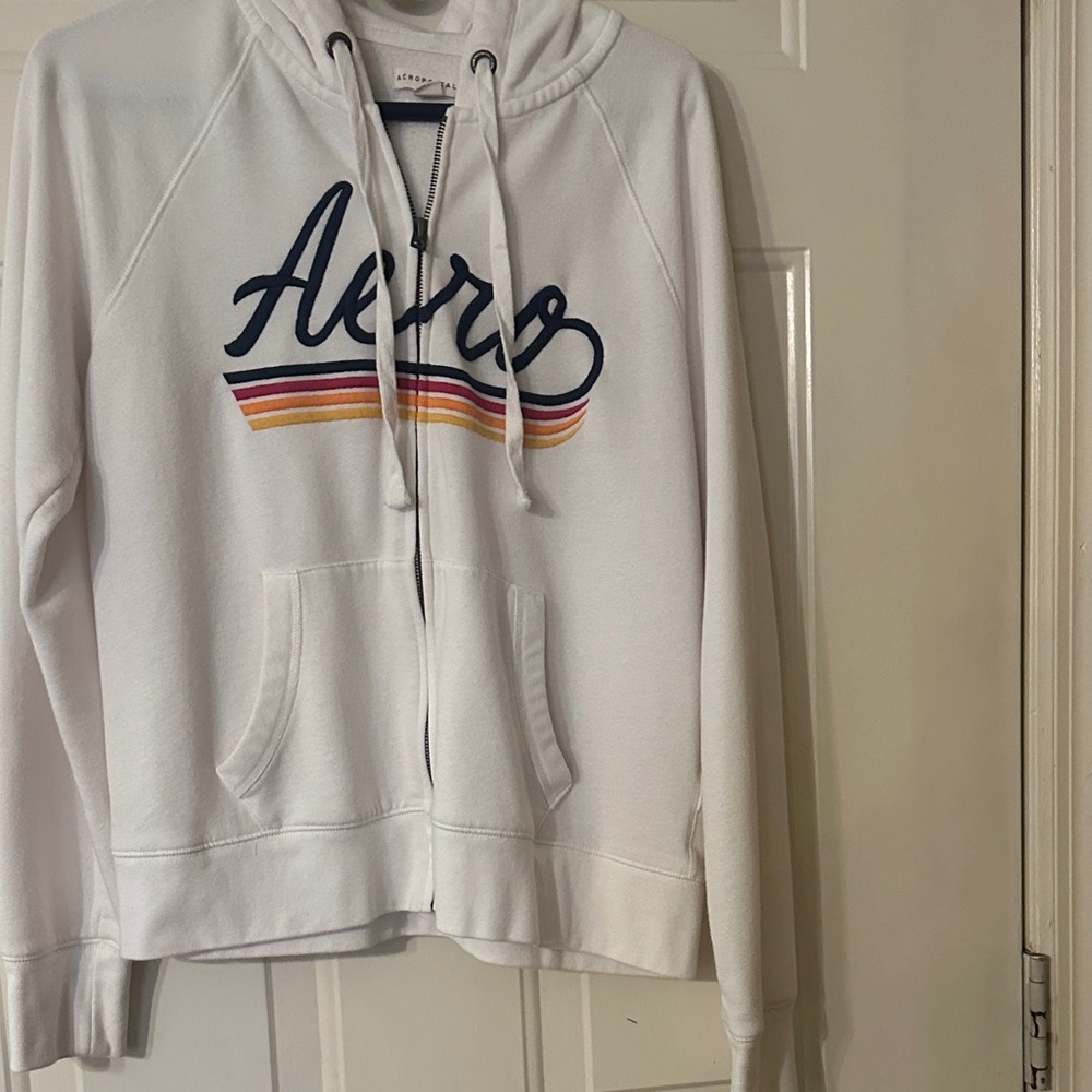 Aeropostale White Zip-Up Hoodie